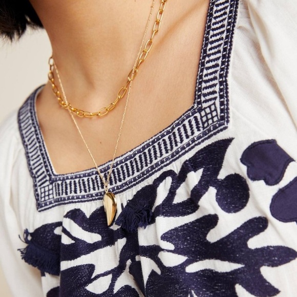 NWT Anthropologie Maeve Liyah Embroidered Top Cotton Linen Navy White Size 8 - Picture 4 of 15